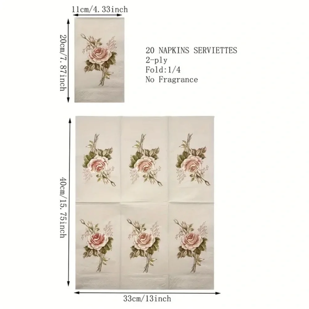 Vintage Rose Guest Towel Paper Napkins, 20 ct